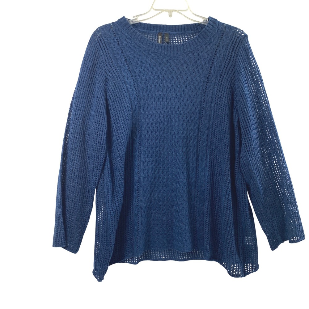 Allie & Rob Blue Open Knit Mesh Cable Sweater Womens Plus Size 3X Long Sleeve